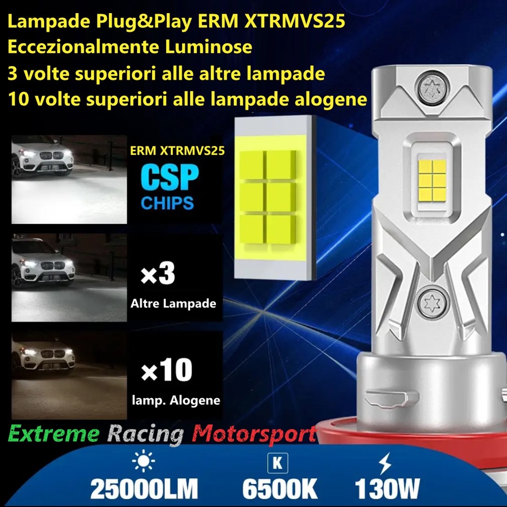 Xtreme Racing Lampadine LED XTRMVS25 H8 lampadine 12 V 2 pezzi luce bianco ghiaccio