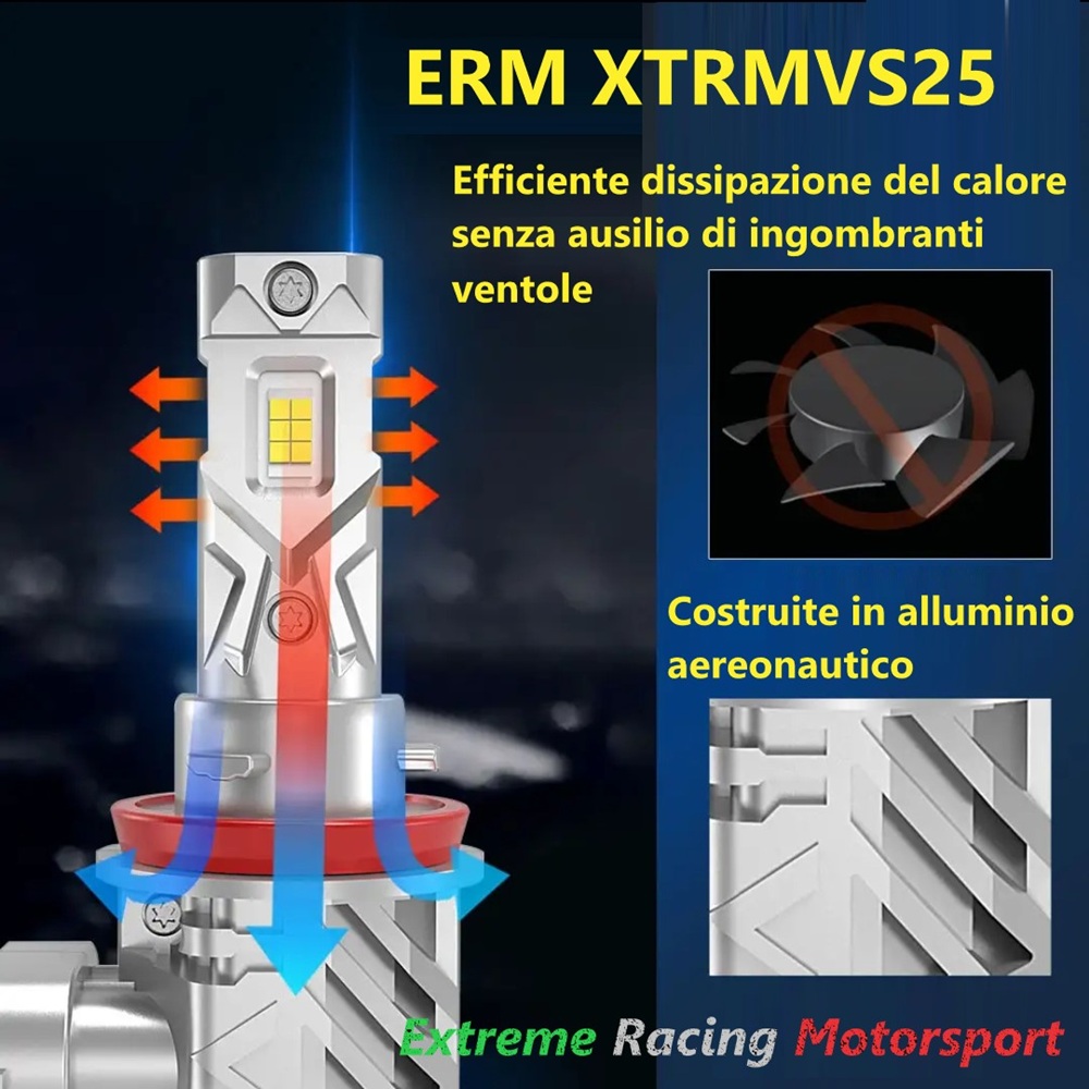 Xtreme Racing Lampadine LED XTRMVS25 H8 lampadine 12 V 2 pezzi luce bianco ghiaccio