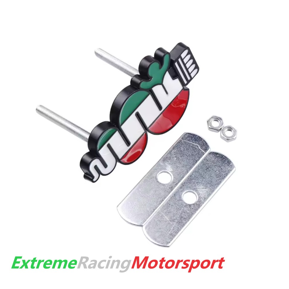Xtreme Racing Decorazioni Auto e Adesivi Stemma in Metallo Bordo Black Biscione Tricolore, fissaggio con kit