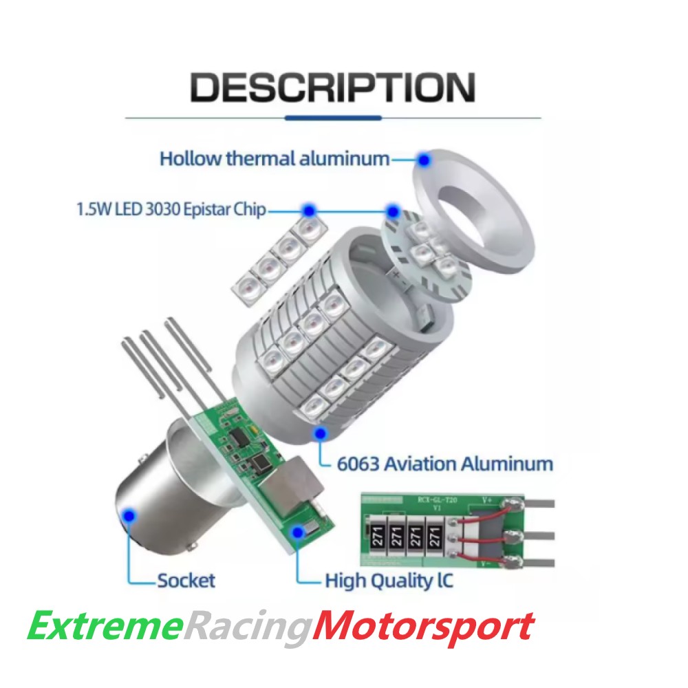 Xtreme Racing Lampadine LED 1156 PR21W coppia rossa CANBUS