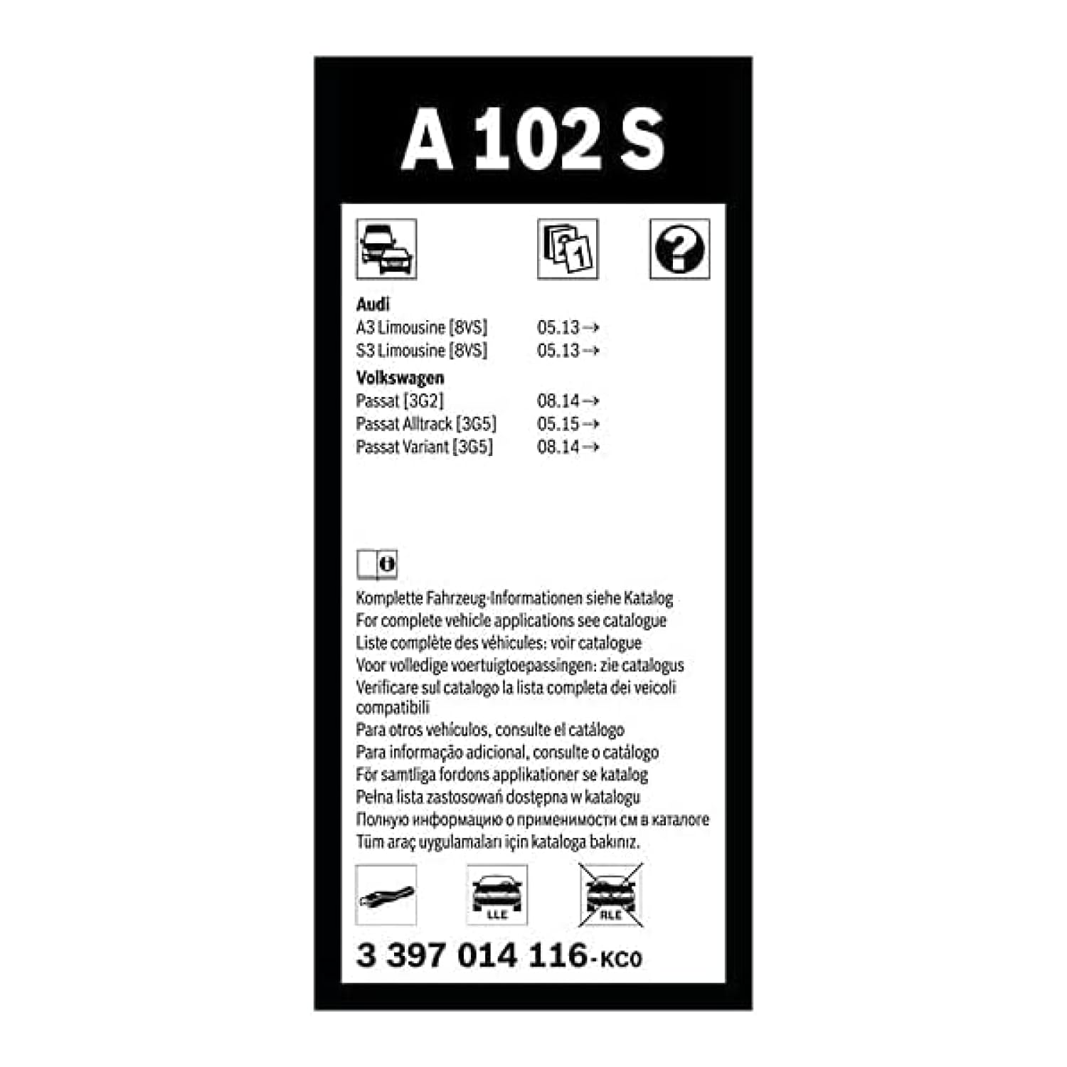 Bosch Spazzole tergicristallo A102S, 2 pezzi, 650/475 mm