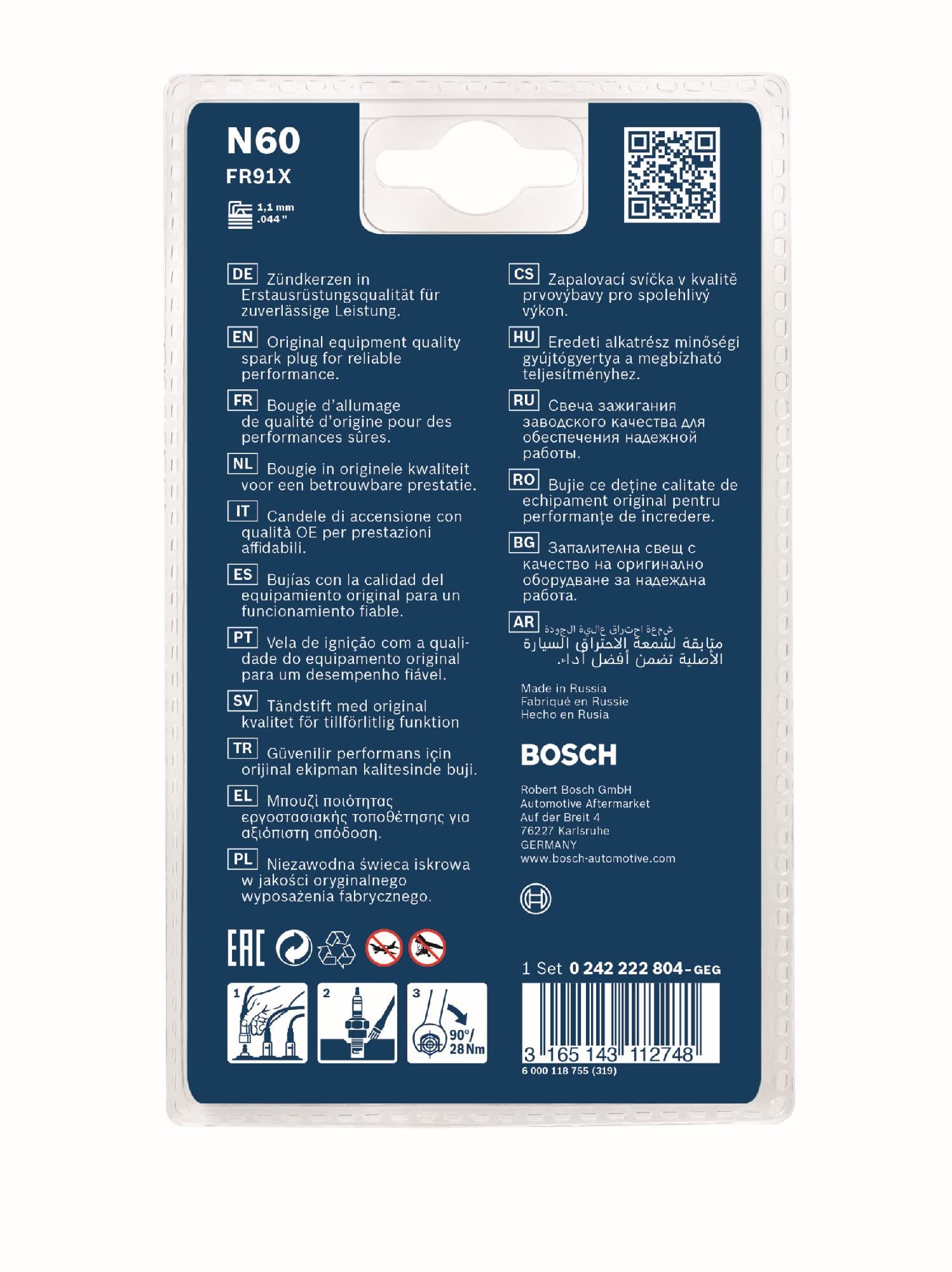Bosch Candele di accensione FR91X N60 Super 4 4 pezzi blister