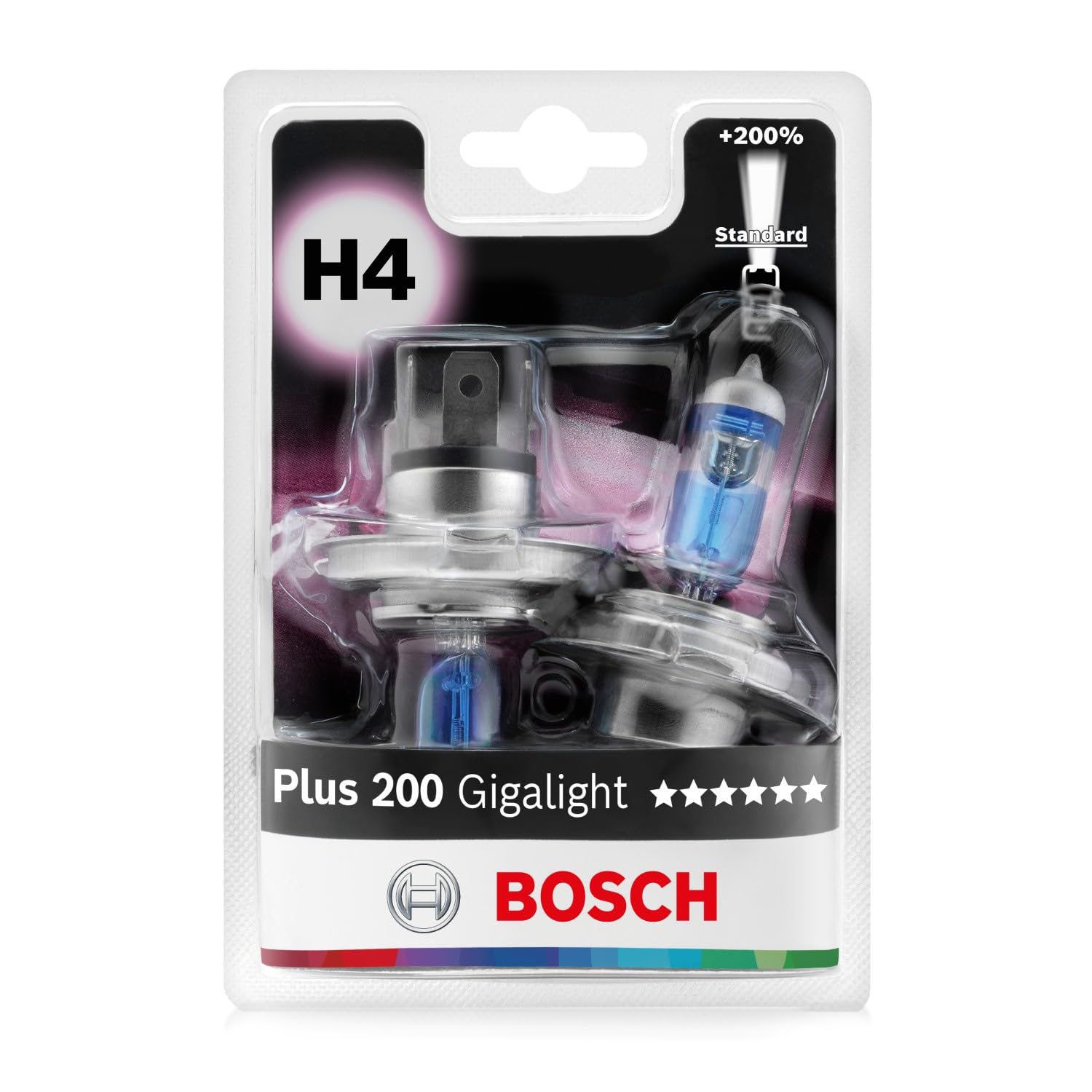 Bosch Plus 200 Gigalight 1987301435 lampadine H4 2 pezzi, luce più bianca