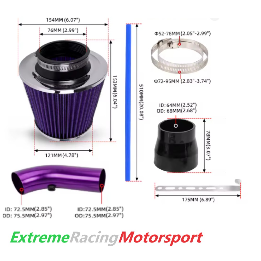 Xtreme Racing Filtri Aria Kit Filtro Aria Aspirazione Diretta Viola 76 mm