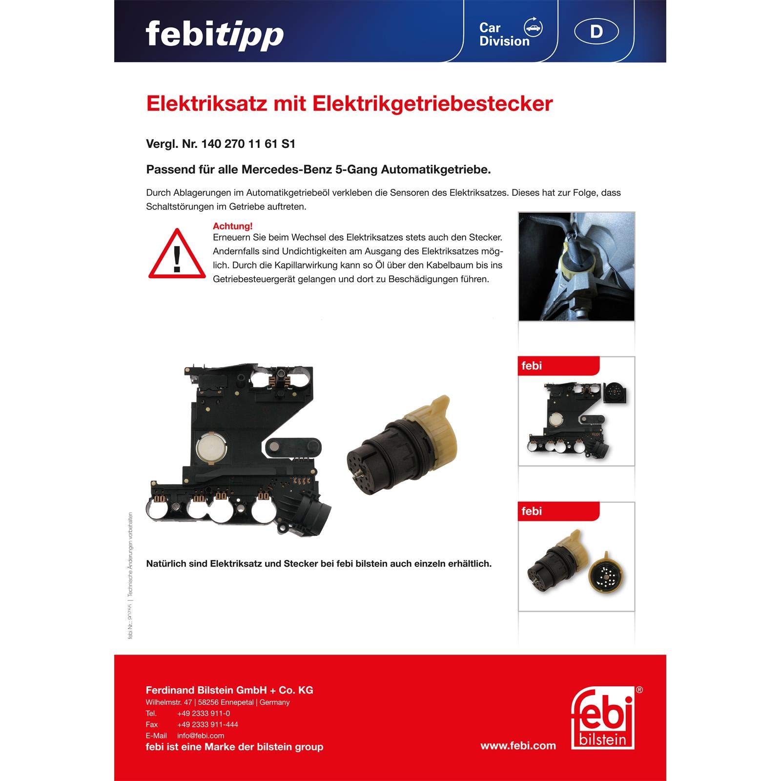 Bilstein Trasmissione febi bilstein 36542 kit elettrico centralina cambio automatico con connettore