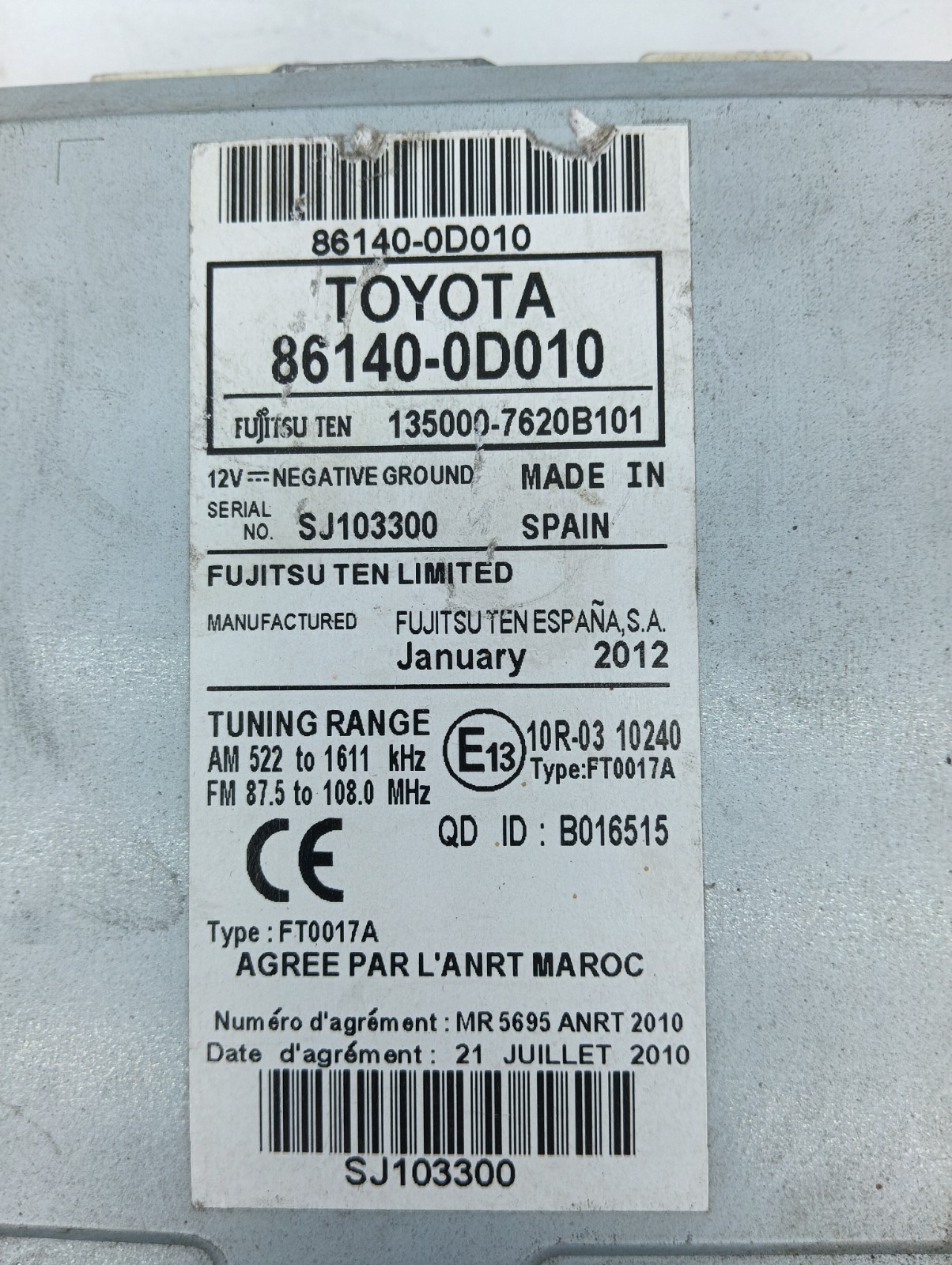 Pomili Elettronica/batteria ibride Yaris P13 autoradio usata OEM 86140-0D010