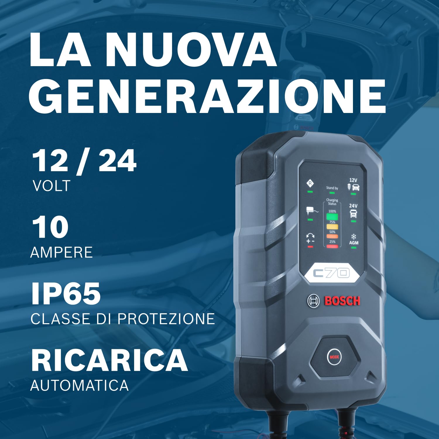Bosch HCP Caricabatterie e avviatori C70 10 A 12/24 V per batterie AGM
