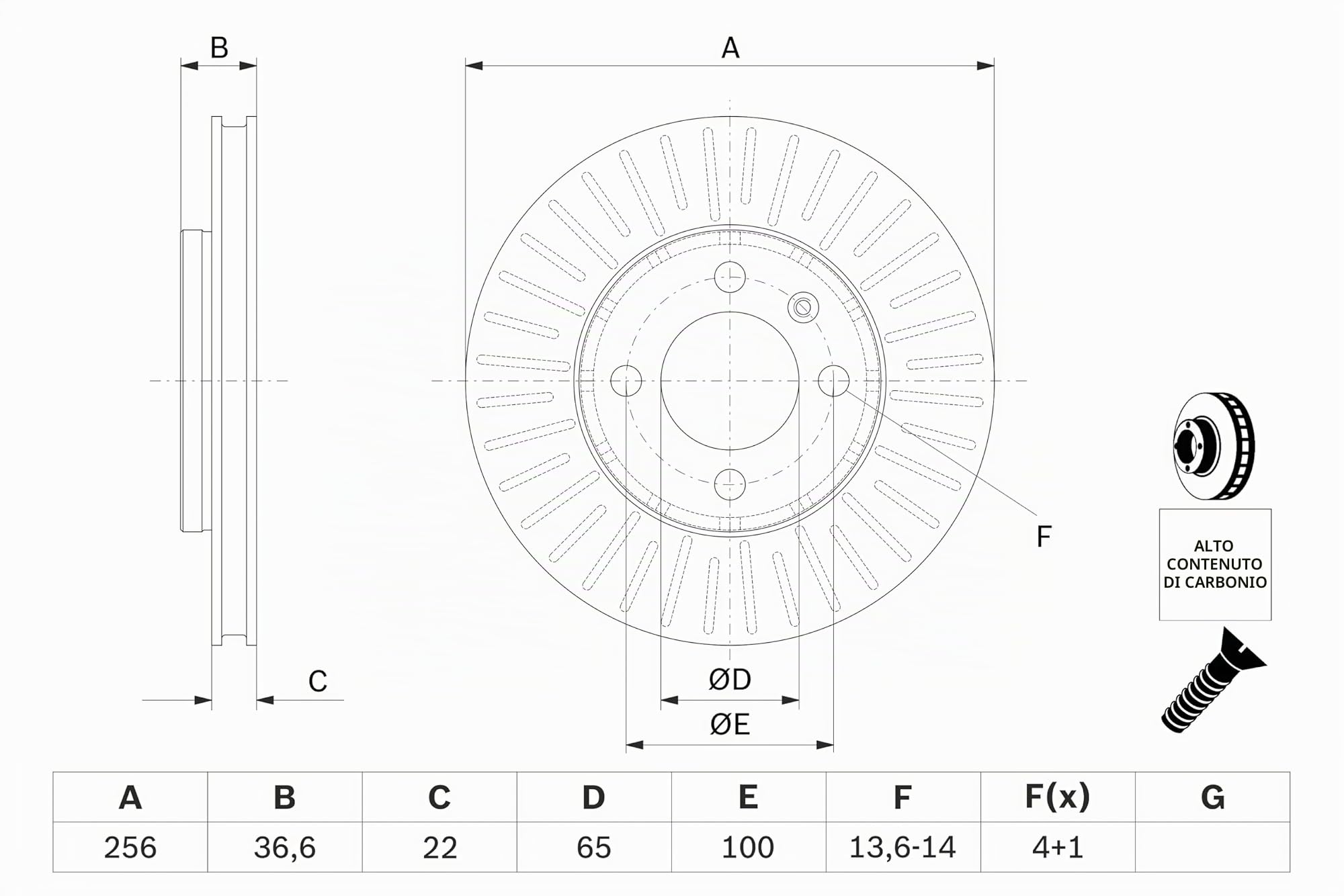 Bosch HCP Sistema frenante BD1606 dischi freno 256 mm anteriori ventilati