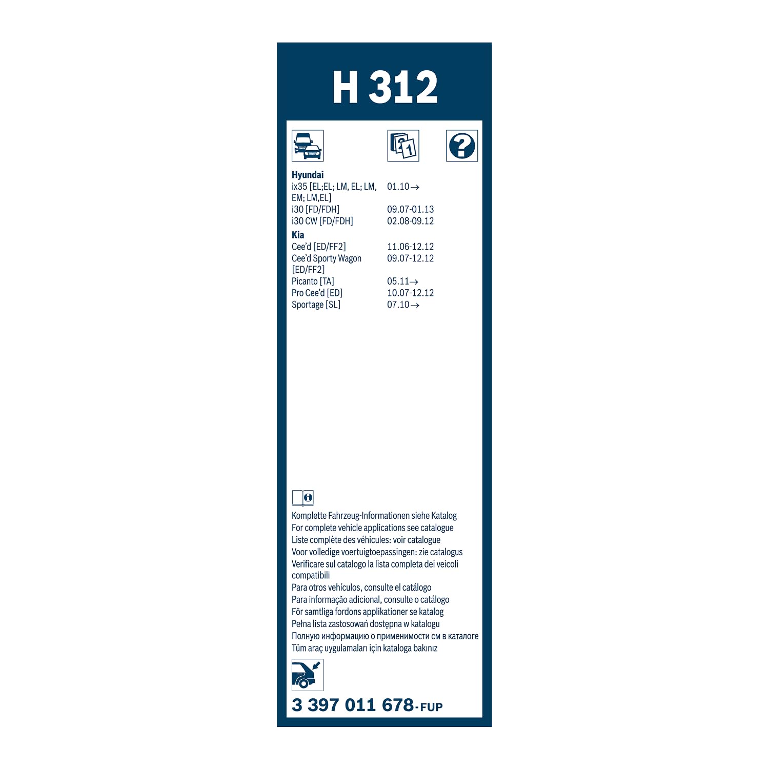 Bosch Spazzole tergicristallo H312 posteriore 300 mm 1 pezzo