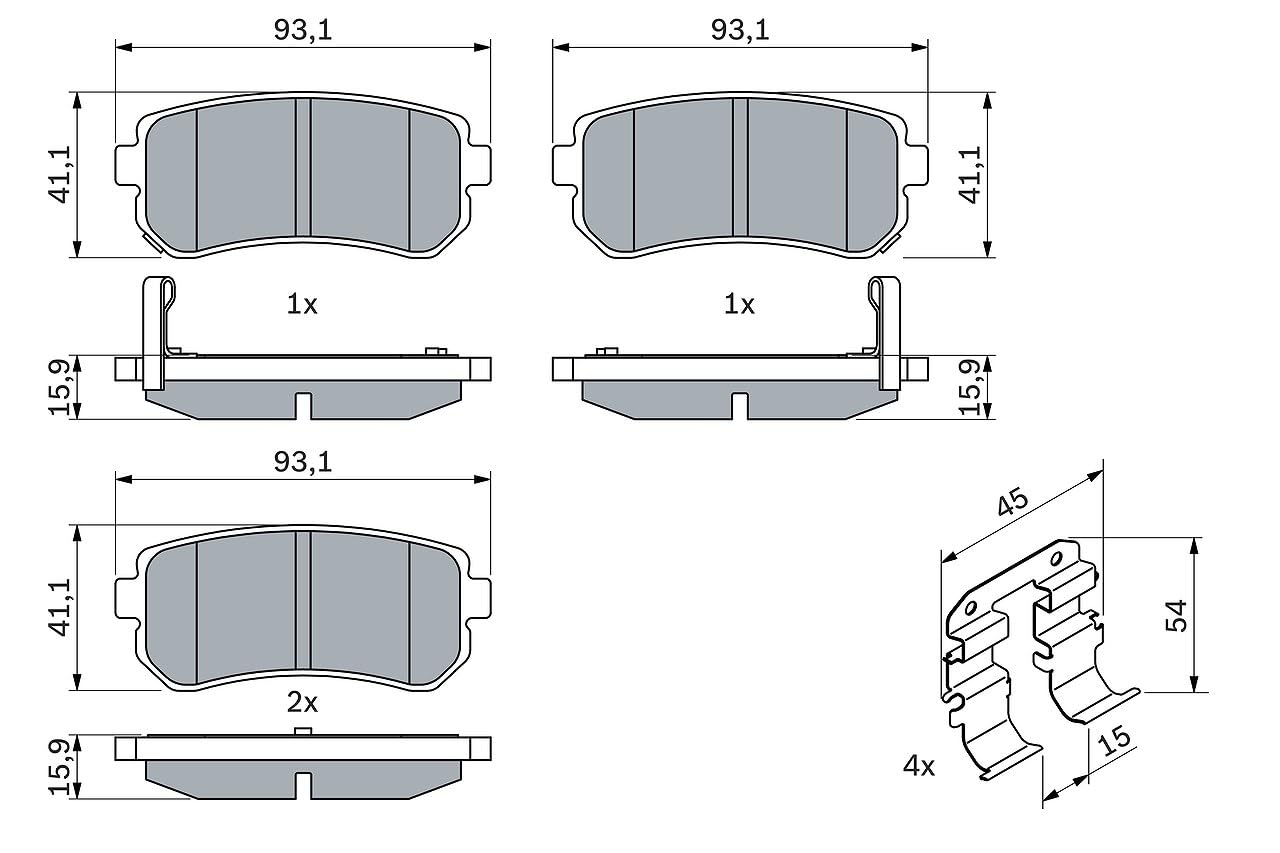Bosch Sistema frenante 0986494627 pastiglie freno kit Low-Metallic