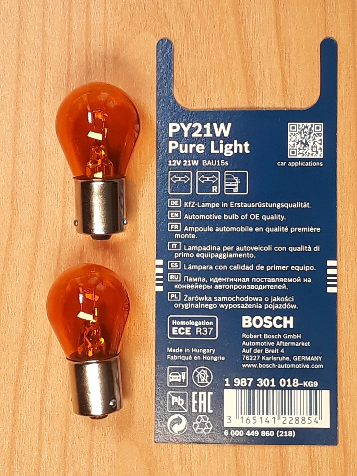 Bosch Lampadine e illuminazione PY21W Pure Light alogene ambra 2 pezzi