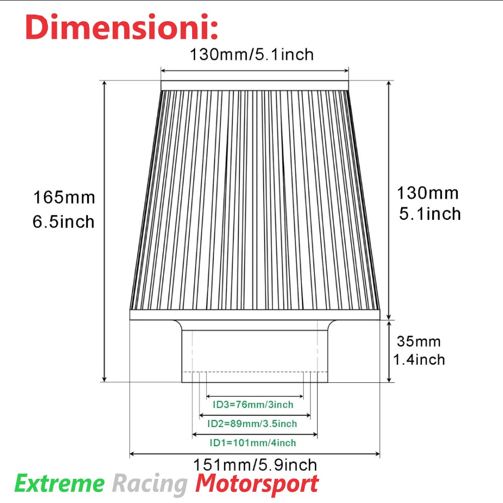 Xtreme Racing Filtri Aria ERM Filtro aspirazione diretta 101/89/76 mm in cotone