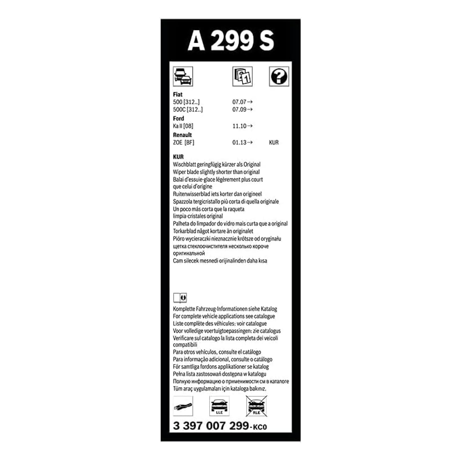 Bosch Spazzole tergicristallo Aerotwin A299S kit 2 pezzi