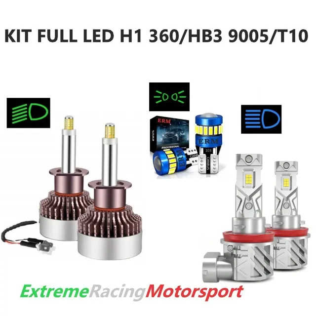 Xtreme Racing Kit Illuminazione LED T10 H1 360° 25K HB3 9005 PP lampade 6000K