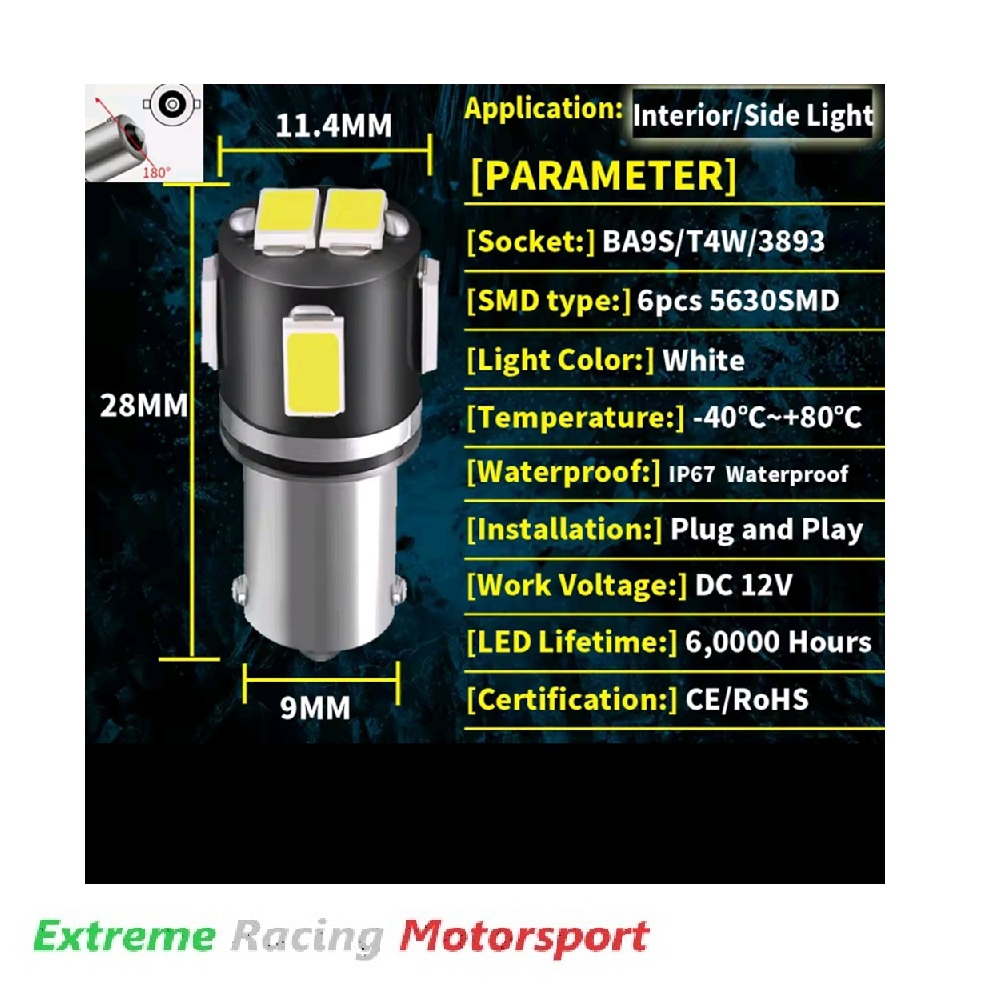 Xtreme Racing Lampadine LED Lampadine Led Luci Targa BA9S 6L, coppia bianco CANBUS