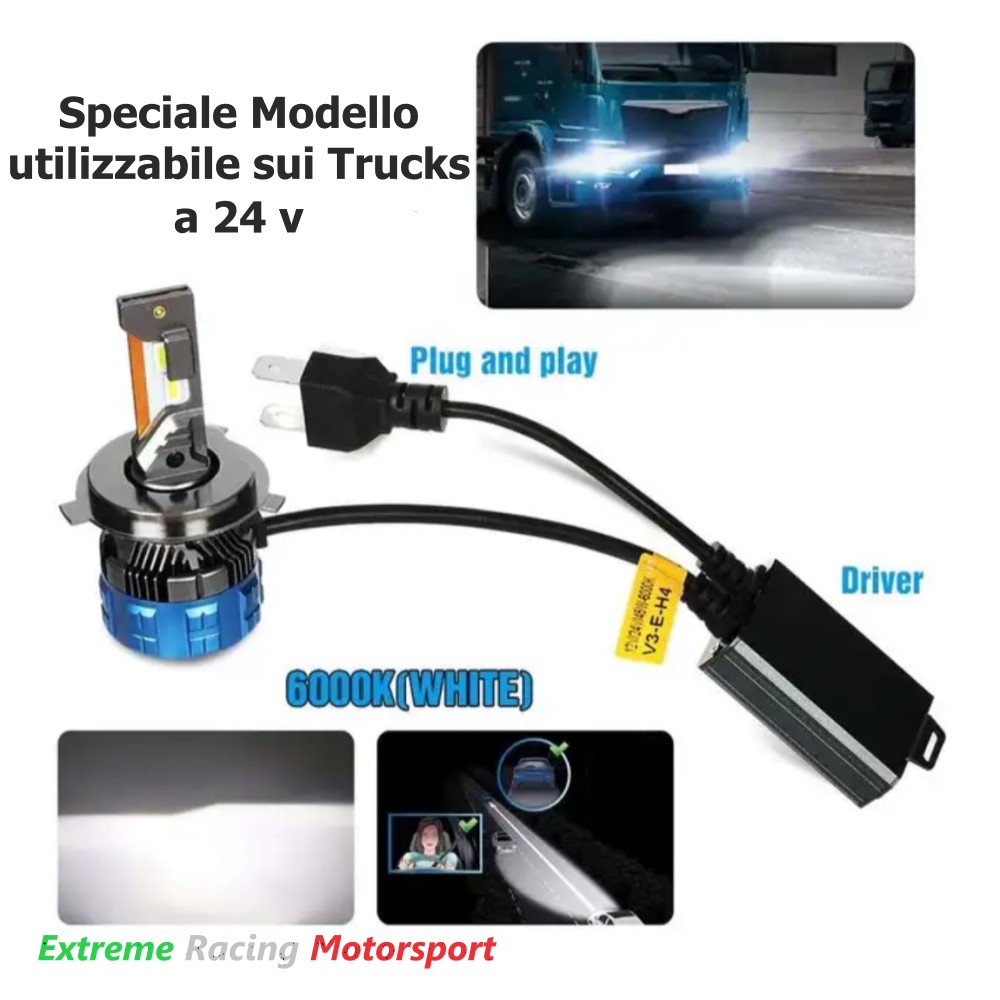 Xtreme Racing Lampadine LED ERM F8 22K H4 24V Truck 6000K coppia