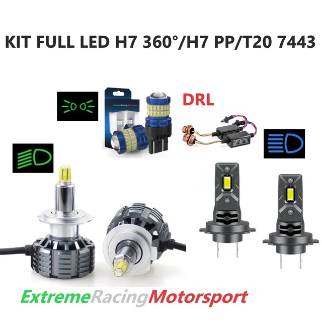 Xtreme Racing Kit Illuminazione LED ERM T20 7443 21/5W/H7 360° 20Klm/H7 PP lampade Full LED 6000K
