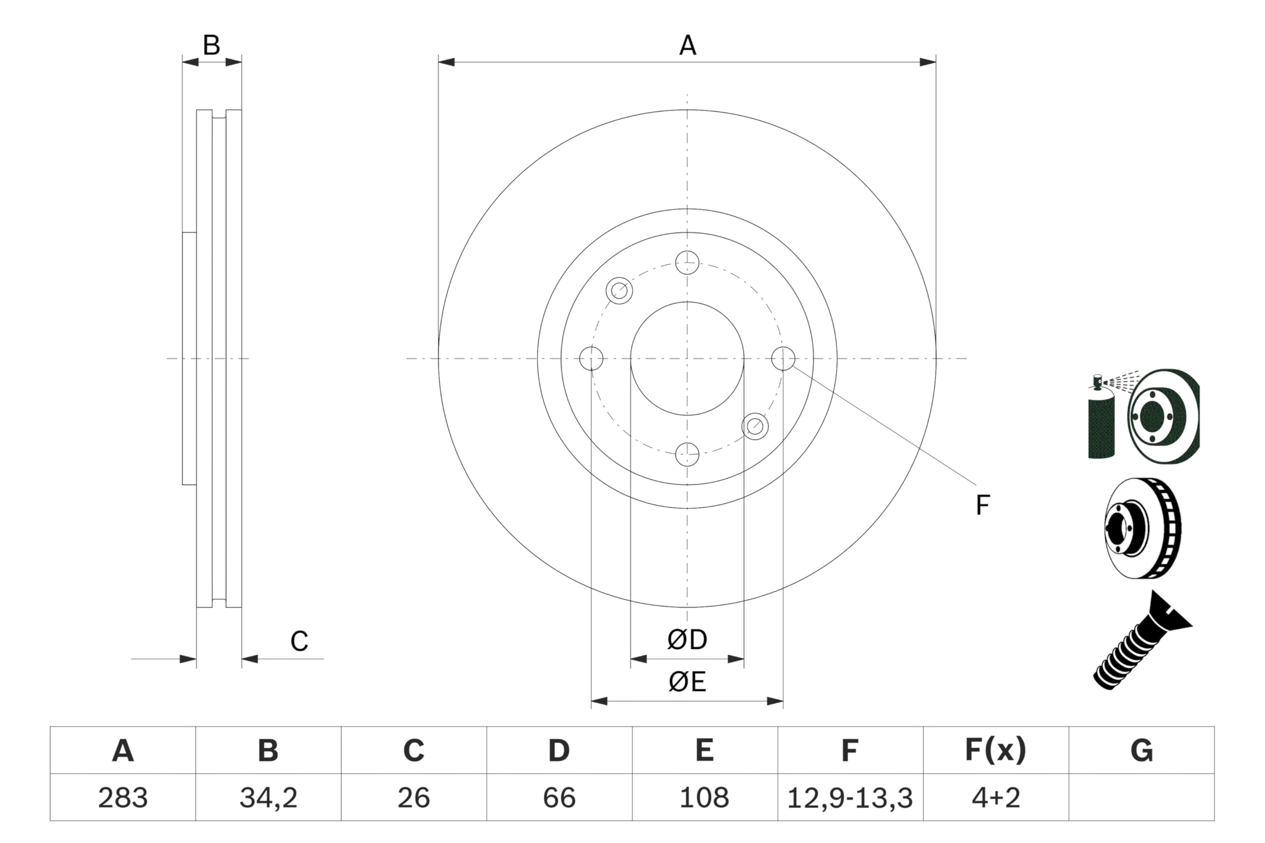 Bosch HCP Sistema frenante BD876 dischi freno anteriori 282,6 mm 2 pezzi