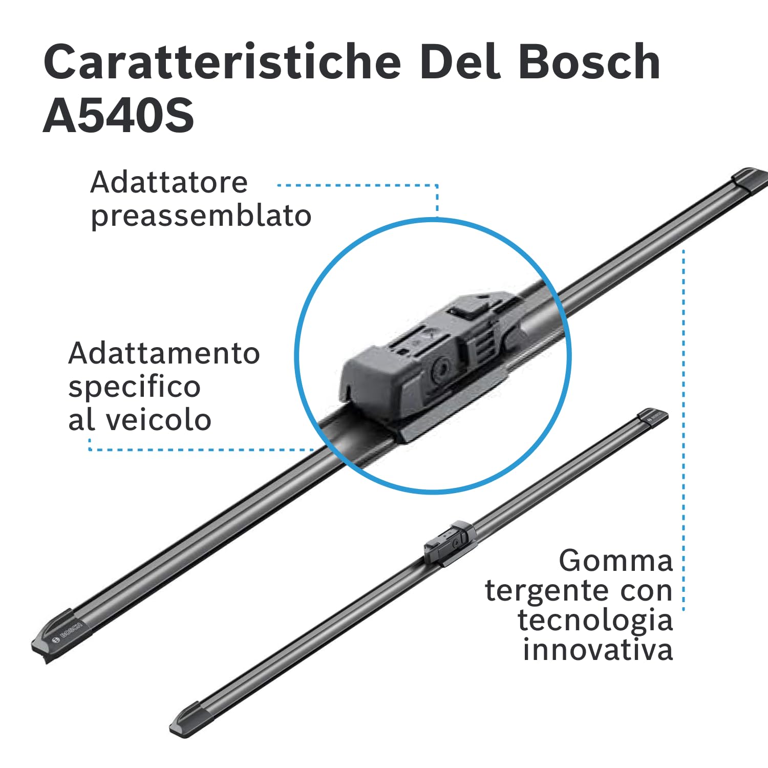 Bosch Spazzole tergicristallo Aerotwin A540S anteriori 2 pezzi flat blade