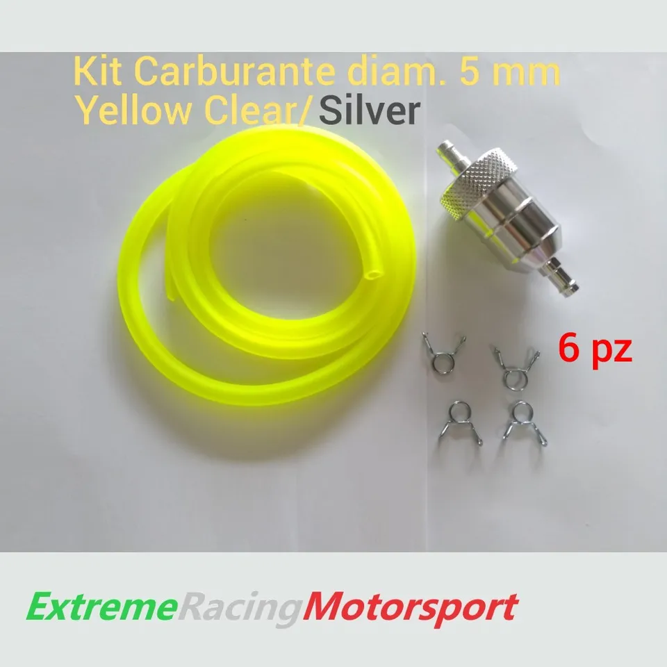Xtreme Racing Impianto Carburante e Regolatori di Pressione Kit Tubo Siliconico Carburante 6 PZ Diam. 5×7 mm Yellow Clear/Chrome