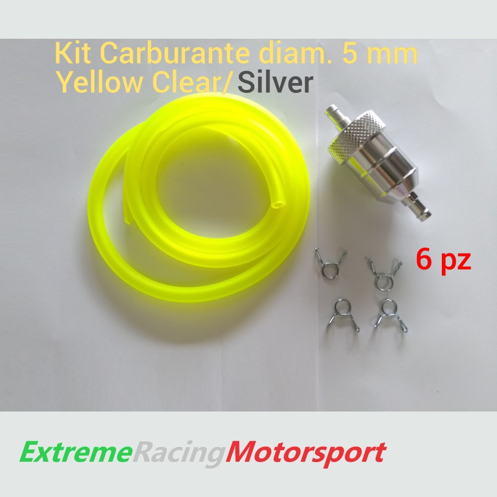 Xtreme Racing Impianto Carburante e Regolatori di Pressione Kit Tubo Siliconico Carburante 6 PZ Diam. 5×7 mm Yellow Clear/Chrome