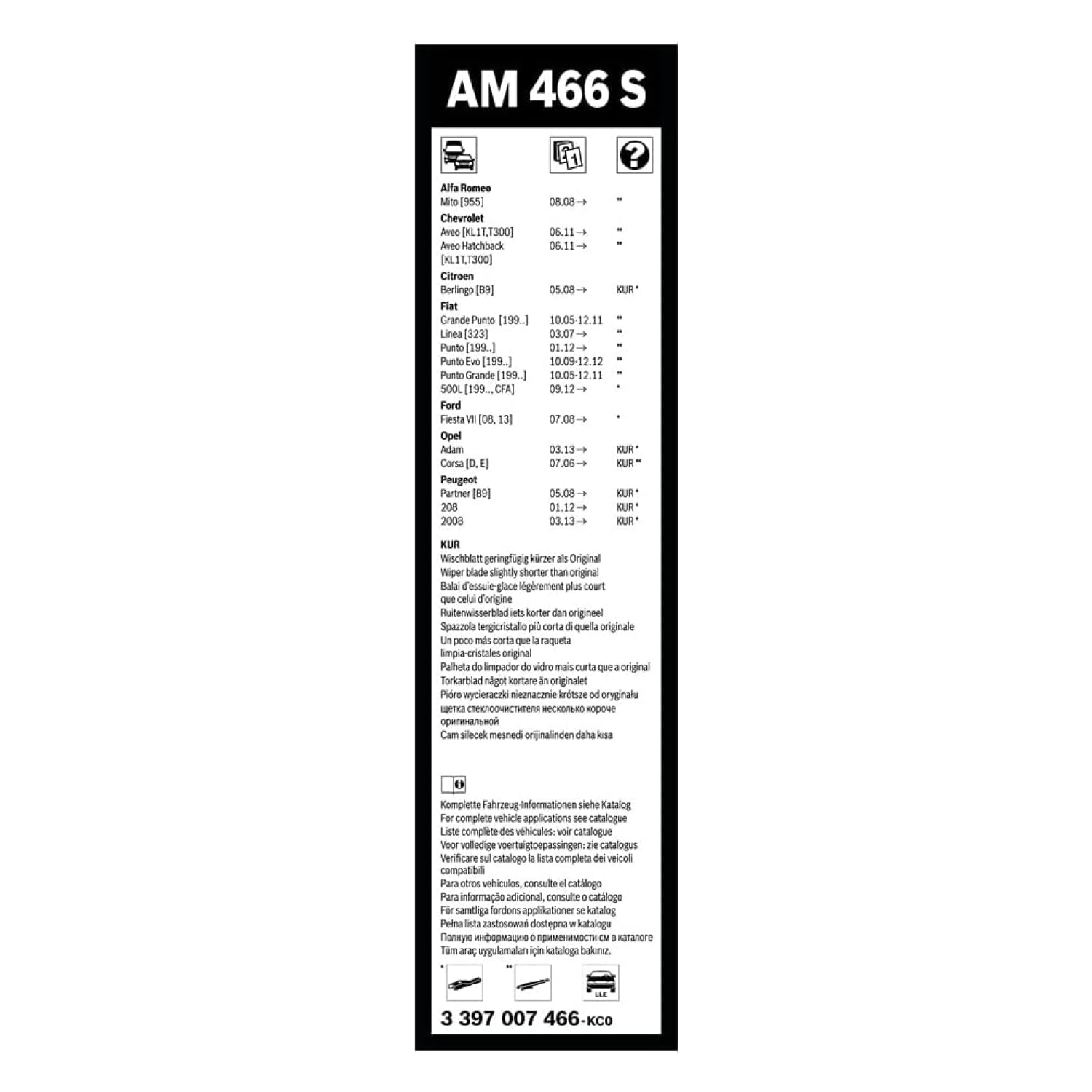 Bosch Spazzole tergicristallo AM466S Aerotwin set 2 pezzi anteriori aerodinamiche