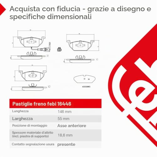 febi Frenante 16446 kit pastiglie freno anteriori ECE R90