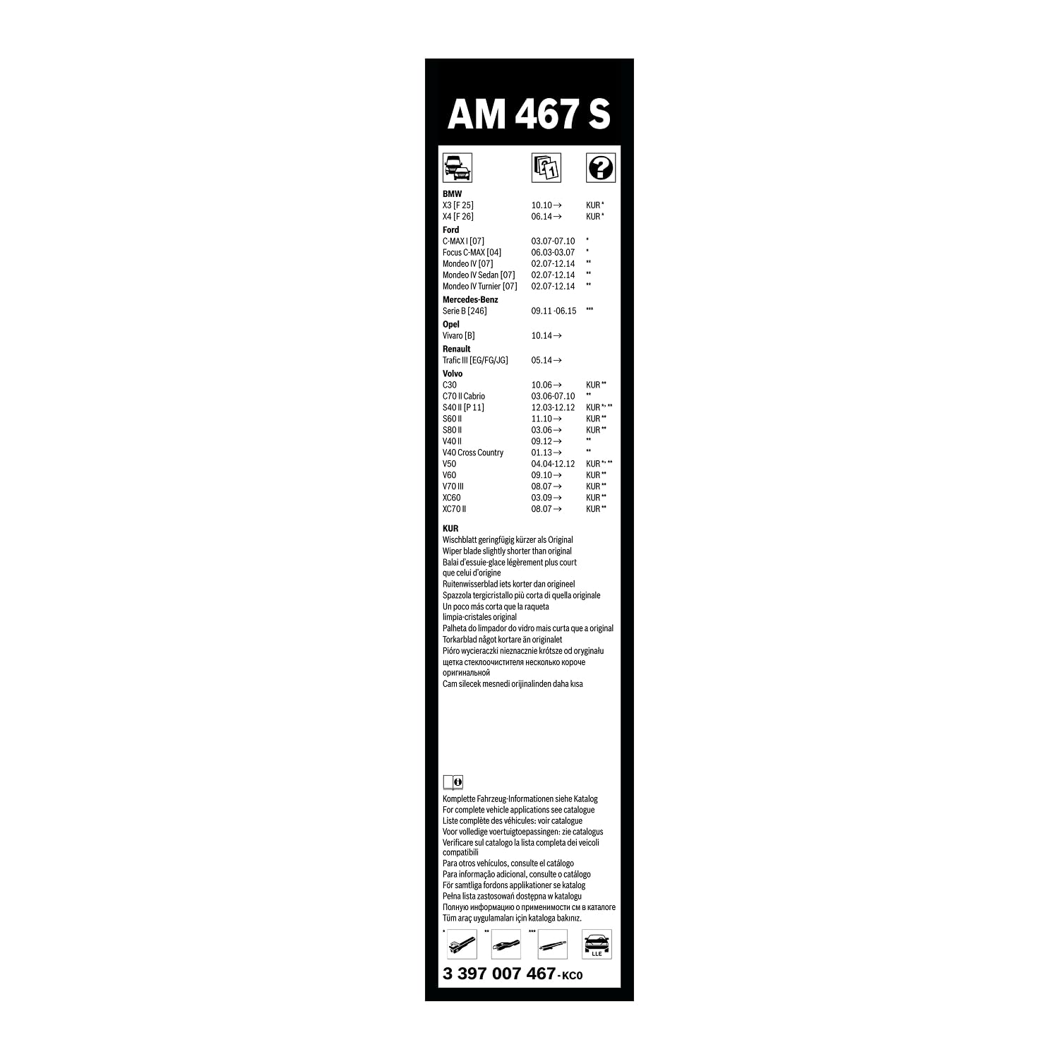 Bosch Spazzole tergicristallo Aerotwin Multi-Clip AM467S anteriori 2 pezzi flat blade