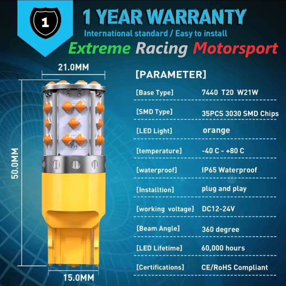 Xtreme Racing Lampadine LED ERM T20 7440 35 CPS LED lampadine frecce arancioni 2 pezzi