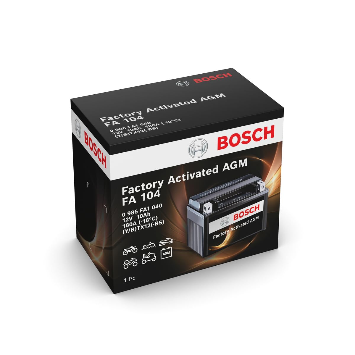 Bosch HCP Batterie FA104 AGM 12V 10Ah per moto, pronta all'uso