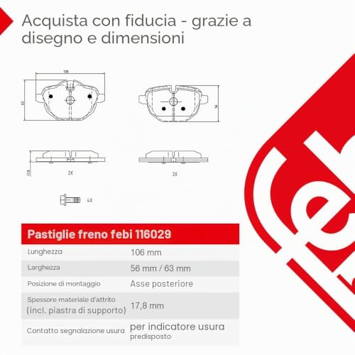 Bilstein Frenante 116029 pastiglie freno posteriori 4 pezzi con viti