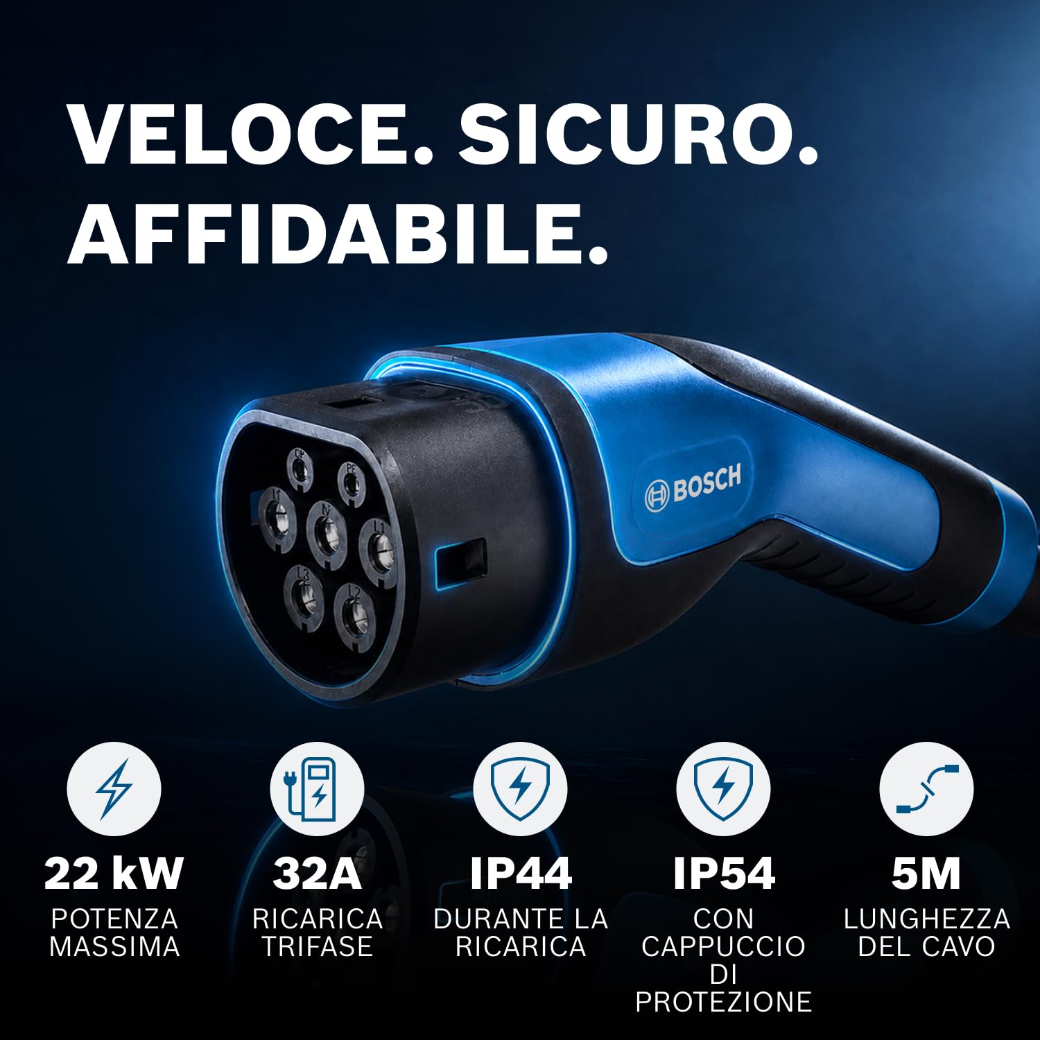 Bosch Accessori cavo ricarica auto elettrica Tipo 2 22 kW 5 m IP54