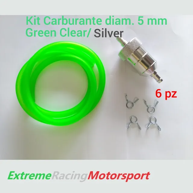 Xtreme Racing kit tubo siliconico carburante 5 × 7 mm Green Clear/Chrome 6 pezzi