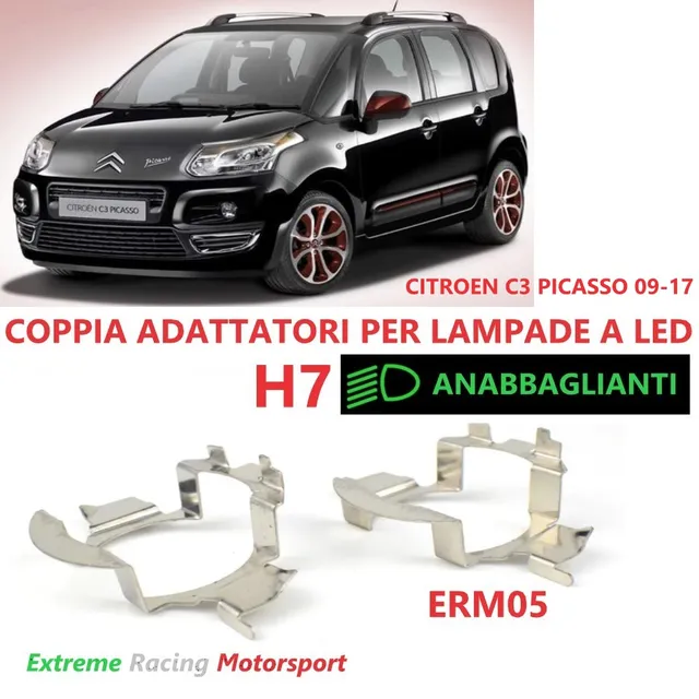 Xtreme Racing Accessori per Illuminazione LED ERM005 Citroen C3 Picasso 09-17 adattatori H7 in metallo