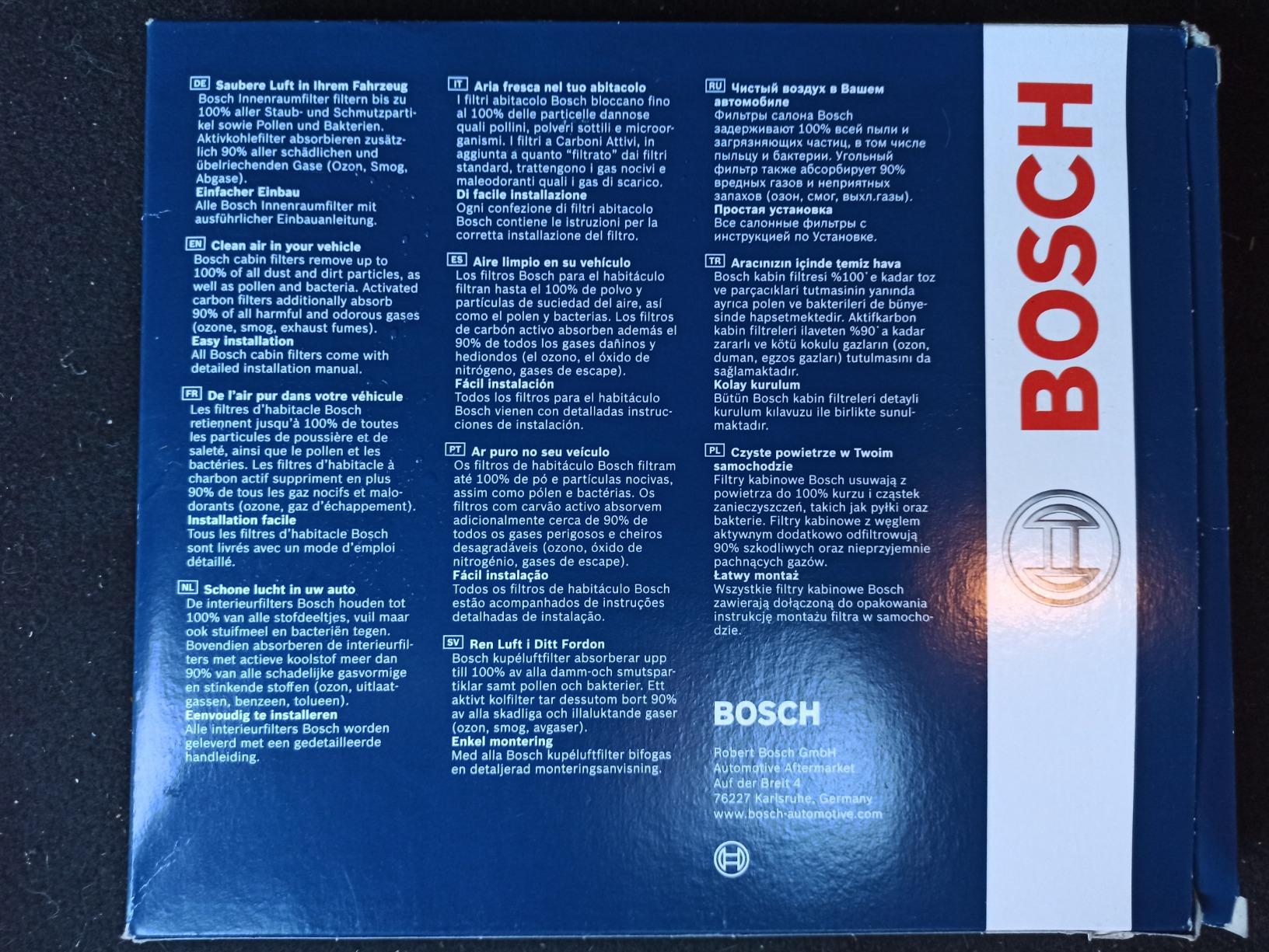Bosch filtro abitacolo 1987432415 ai carboni attivi antiodore