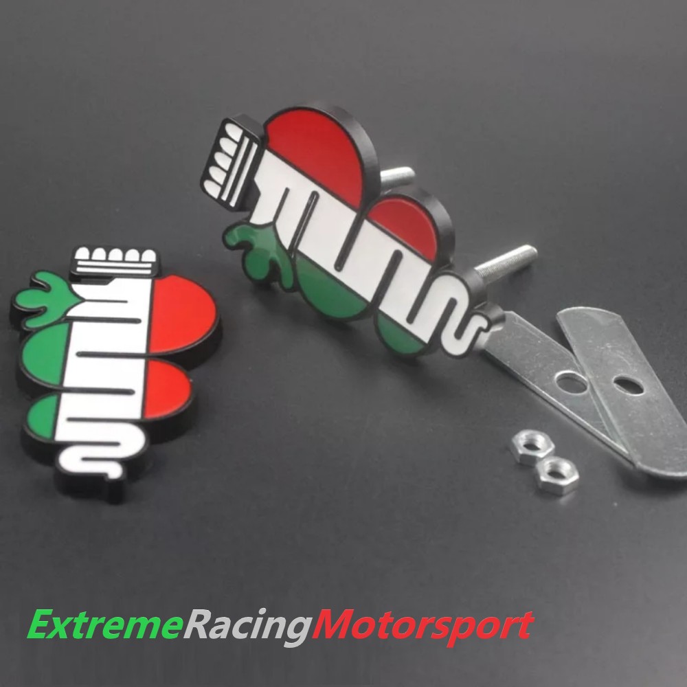 Xtreme Racing Decorazioni Auto e Adesivi Stemma in Metallo Bordo Black Biscione Tricolore, fissaggio con kit