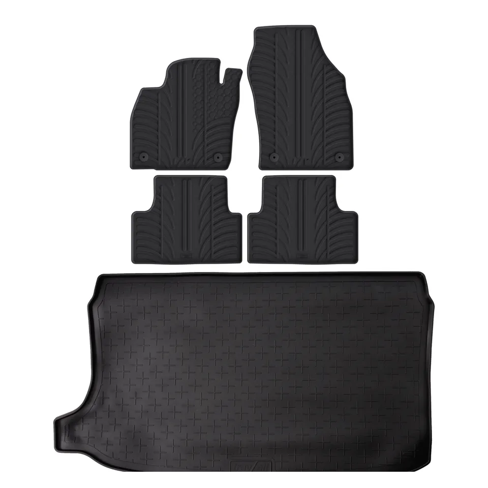 Travall Bundles VW T-Cross Rubber Boot Liner and Rubber Car Mats Bundle (2019-) set protezione interno anti-fango