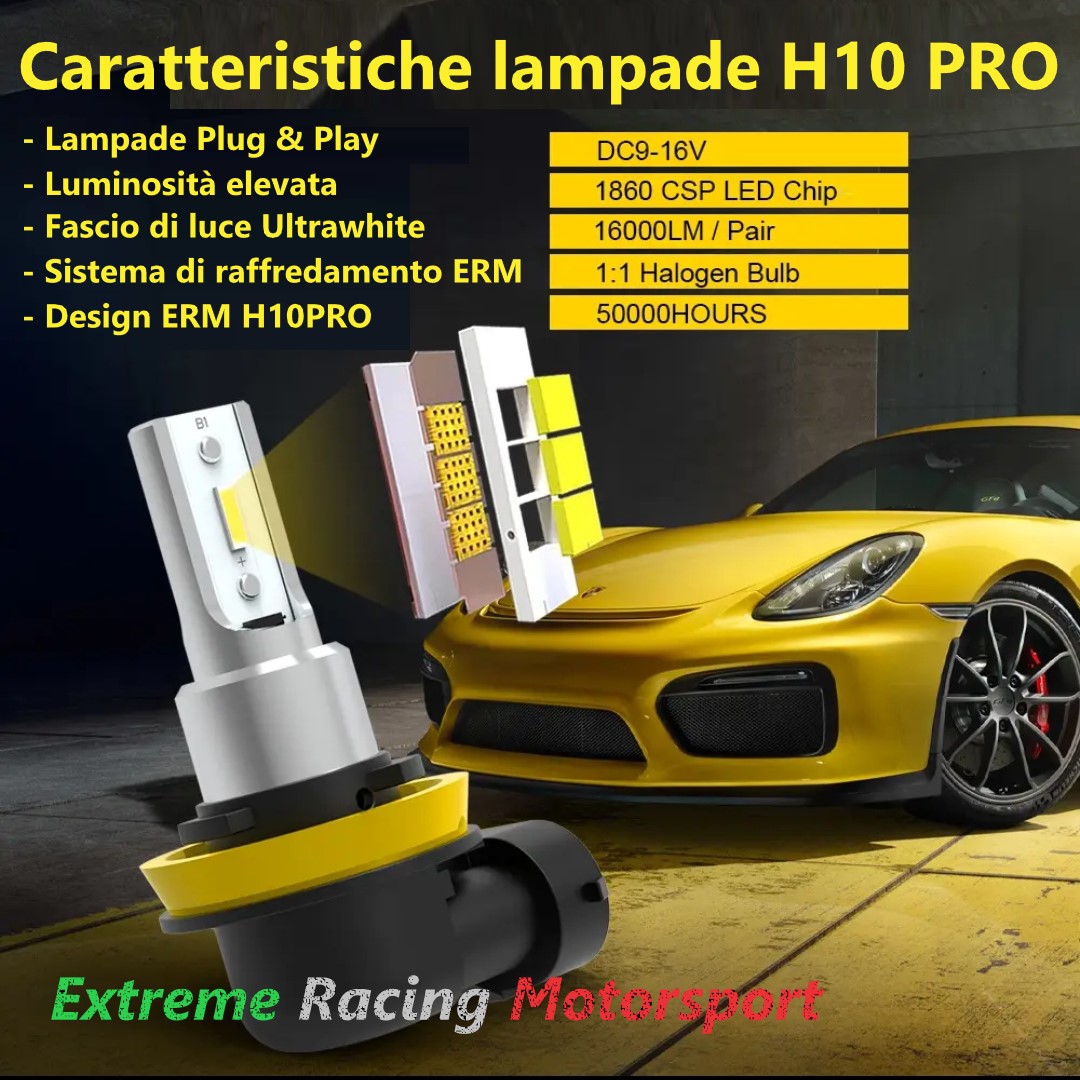Xtreme Racing Lampadine LED ERM H10 1860 CPS lampadine H10, coppia 6500K 16000 lumen