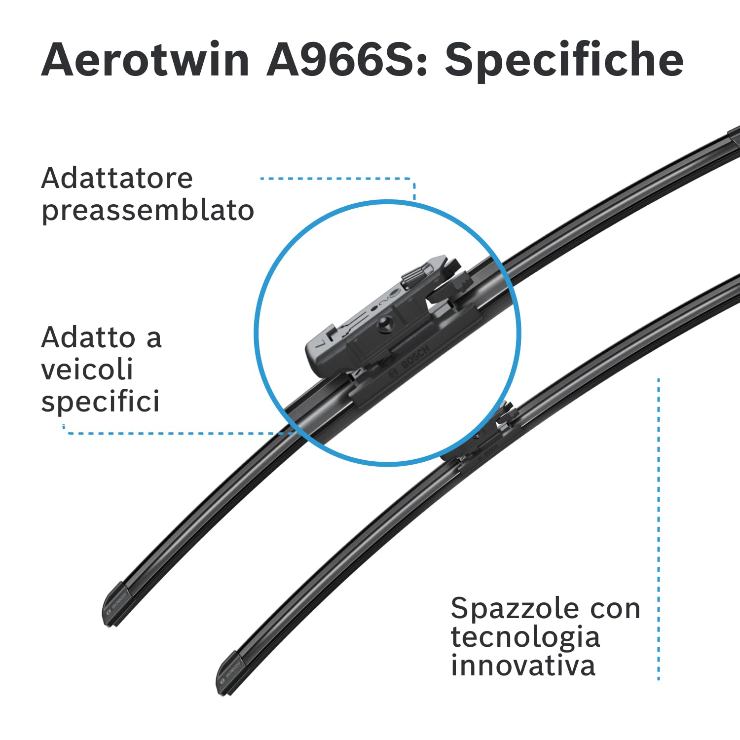 Bosch Spazzole tergicristallo A966S anteriori 600/530 mm piatte