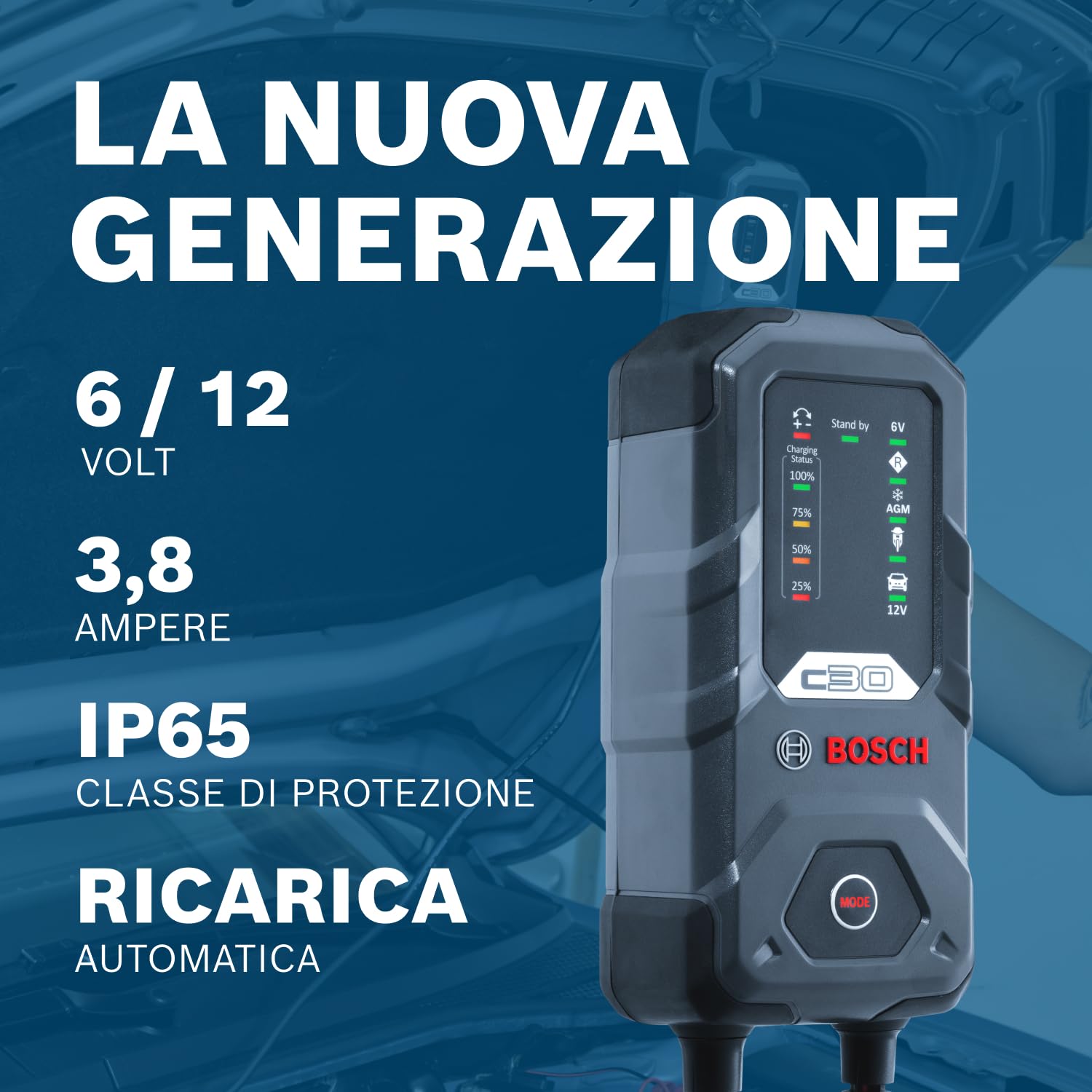 Bosch HCP Caricabatterie e avviatori C30 3,8 A 6/12 V per batterie AGM