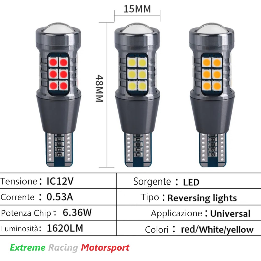 Xtreme Racing Lampadine LED T15 W16W retromarcia 12 V bianca singola 1620 lm