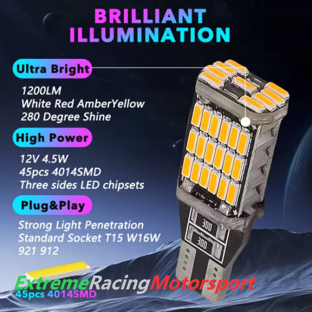 Xtreme Racing Lampadine LED ERM T15 W16W 45 SMD arancioni coppia Canbus