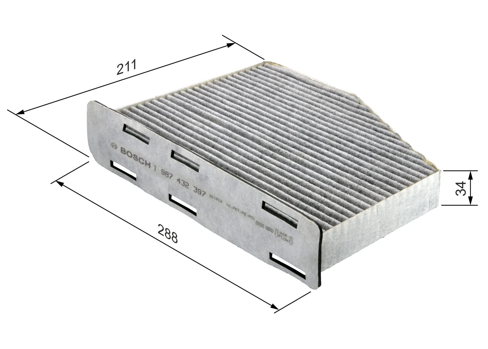 Bosch HCP Filtri 1987432397 filtro abitacolo ai carboni attivi 288x215x33 mm