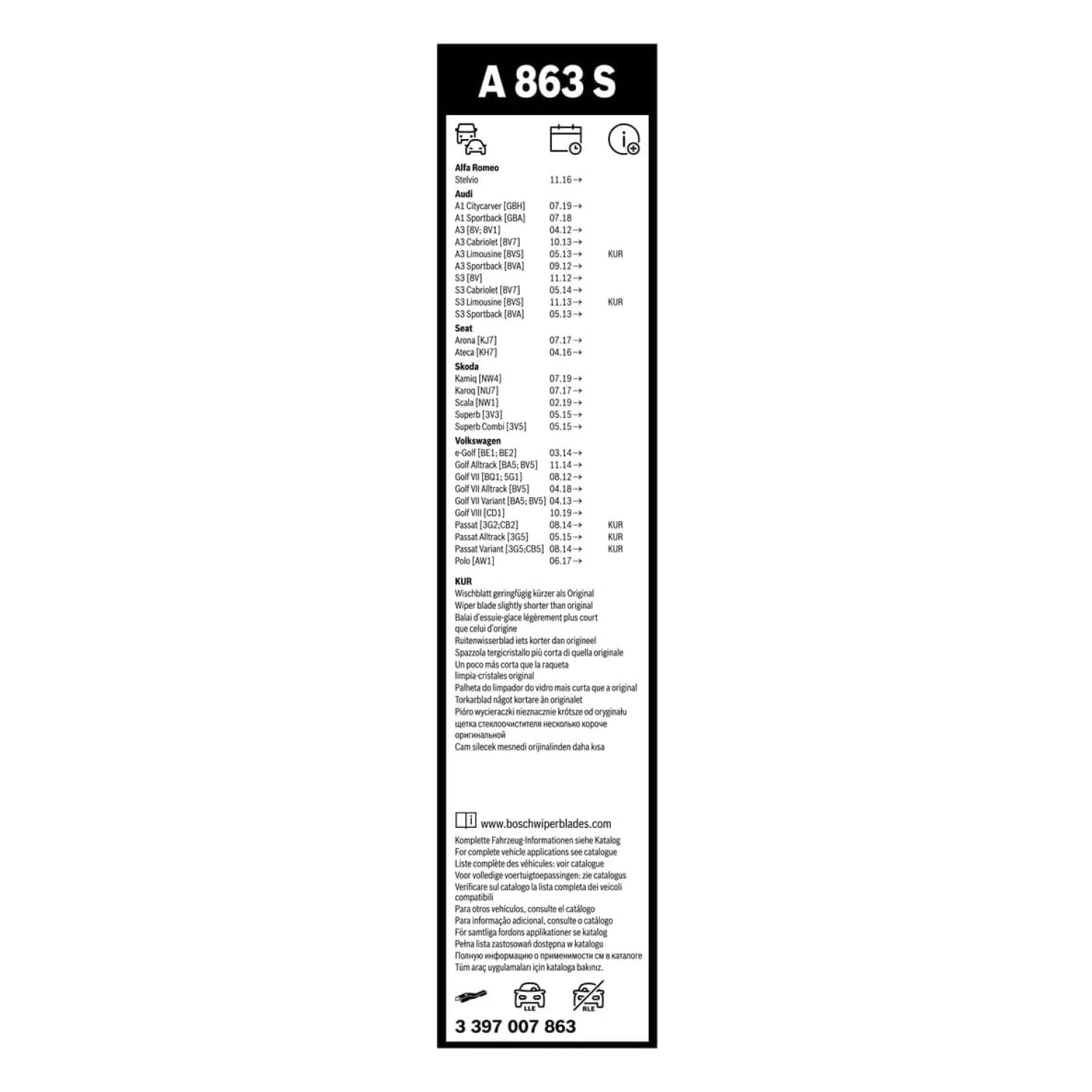 Bosch HCP Spazzole tergicristallo Aerotwin A 863 S anteriori 650/450 mm