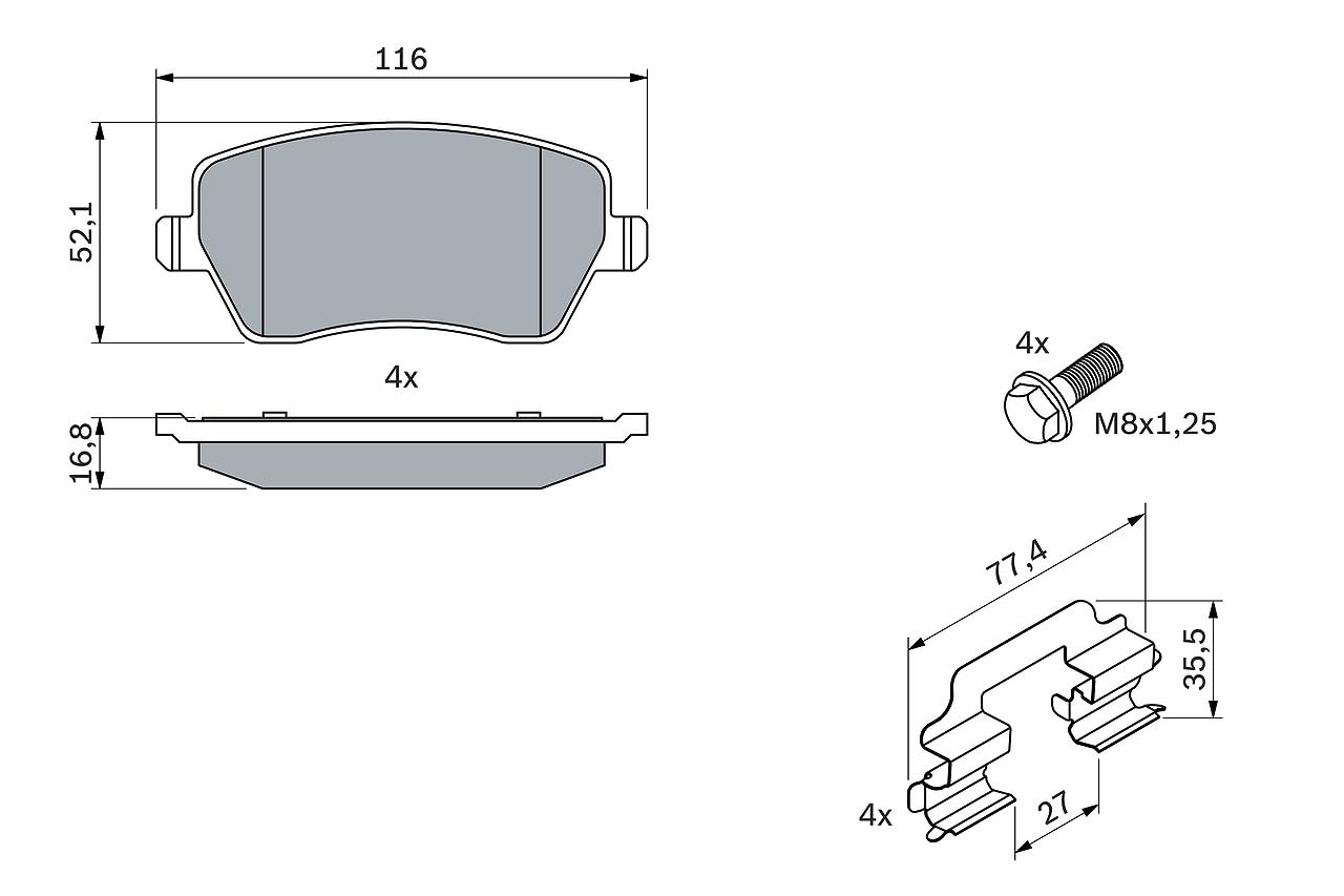 Bosch Sistema frenante 0986494592 pastiglie freno con accessori