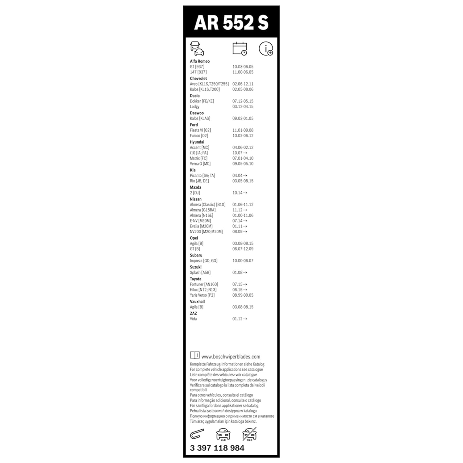 Bosch Spazzole tergicristallo AR552S anteriori 550/400 mm