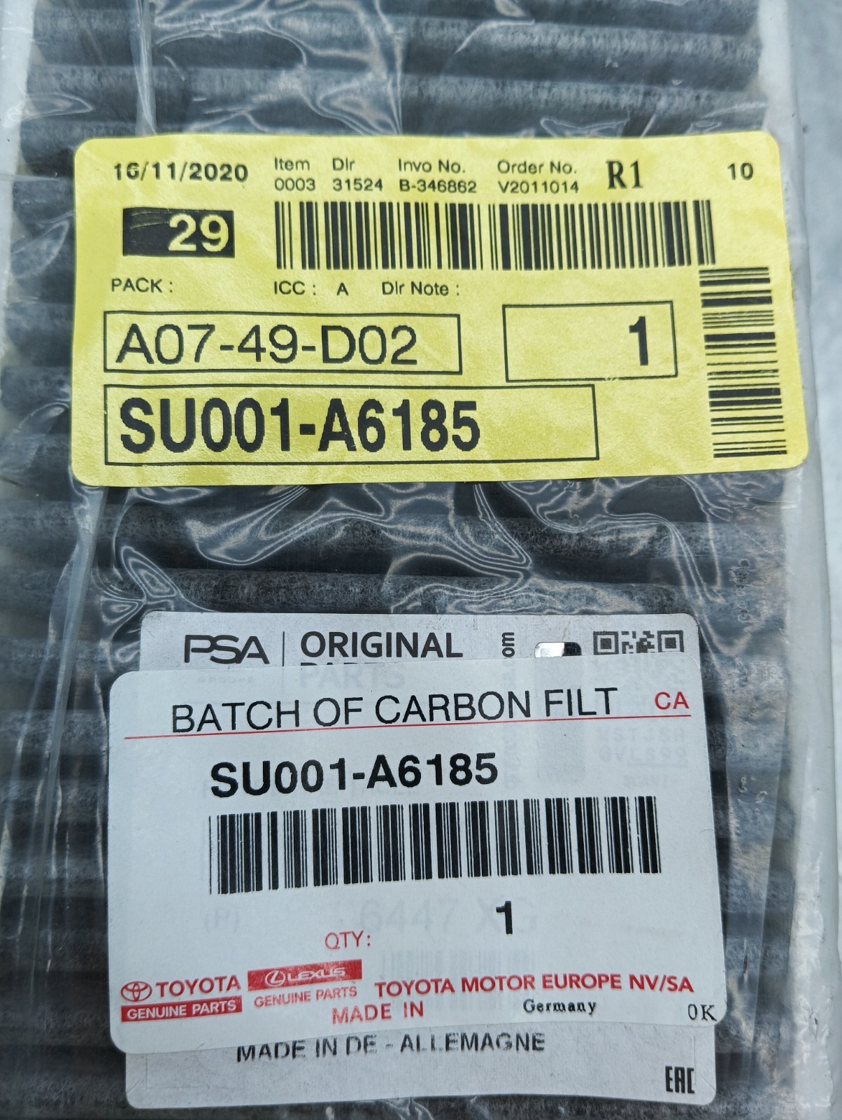 Pomili Climatizzazione Filtro abitacolo carbone attivo Toyota Proace/City (2013-2024) SU001-A6185 filtro carbone attivo