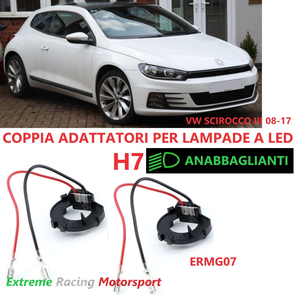 Xtreme Racing Accessori per Illuminazione LED Adattatori Portalampade a Led ERMG07 VW Scirocco III 08-17, coppia H7
