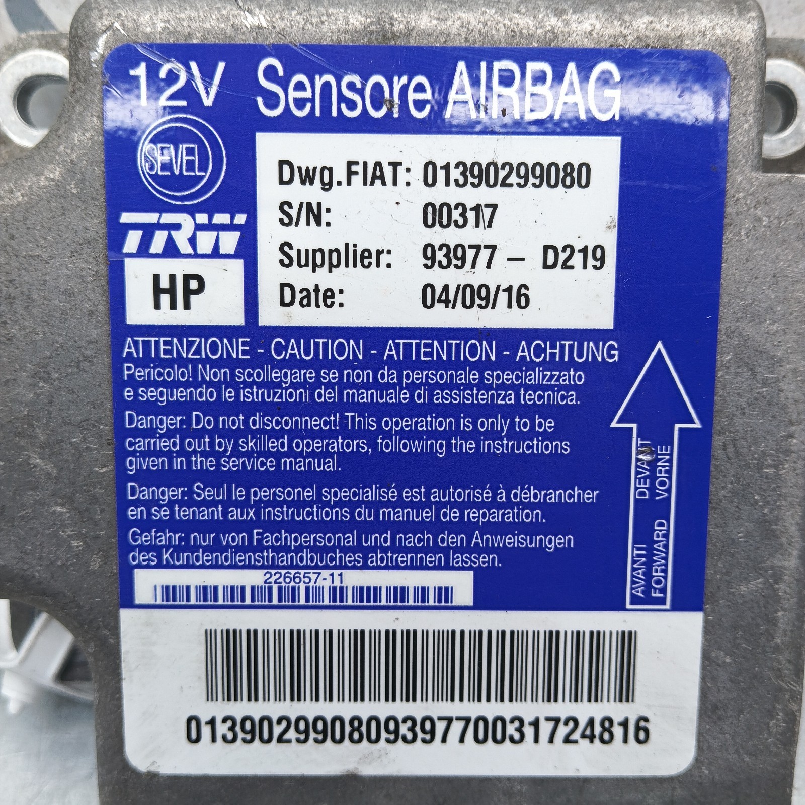Pomili Dispositivi di sicurezza Centralina Airbag Fiat Ducato 01390299080 usata