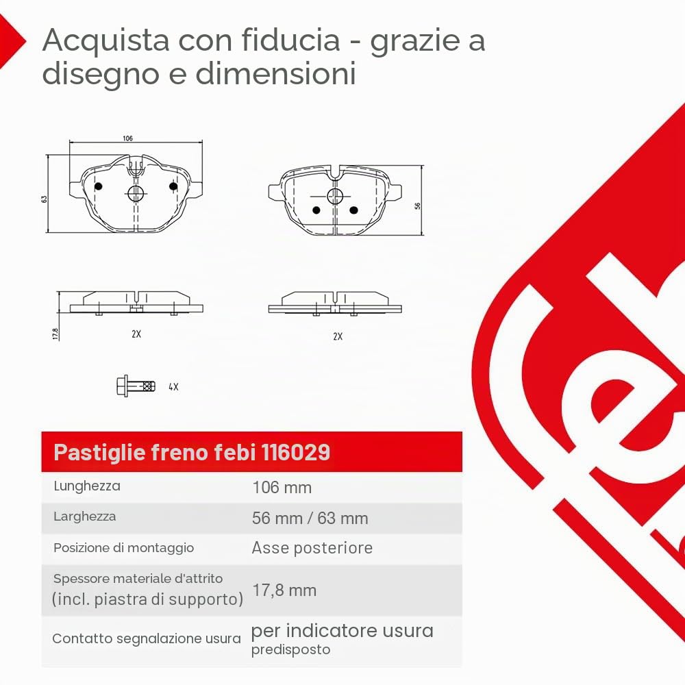 Bilstein Frenante 116029 pastiglie freno posteriori 4 pezzi con viti